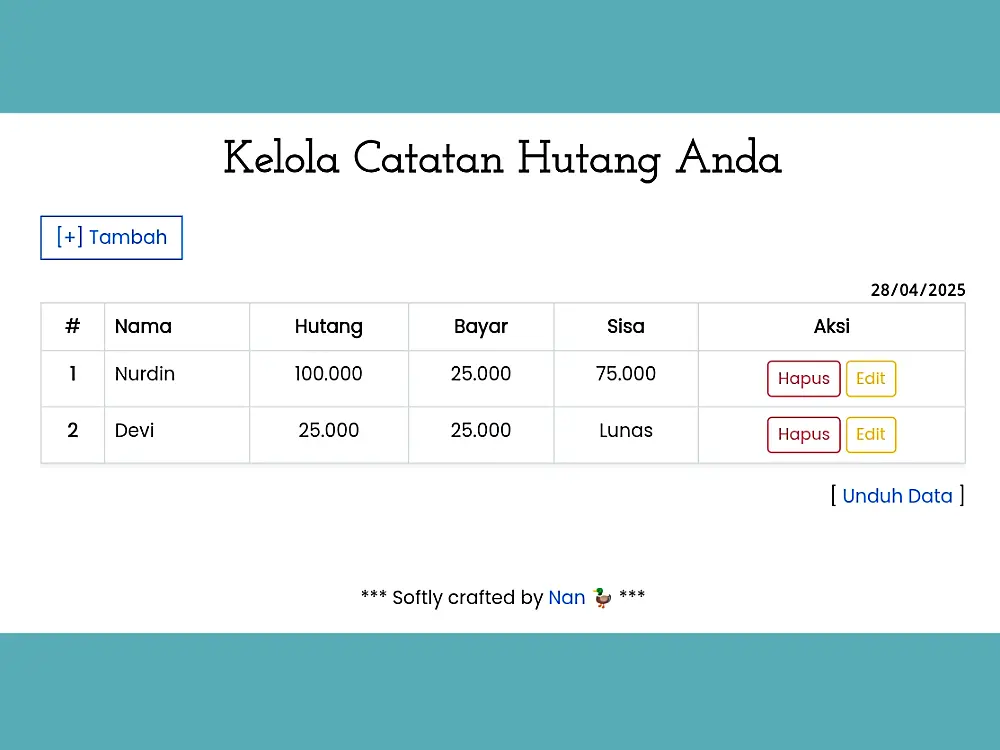 Kodingan Iseng: Dashboard Catatan Hutang